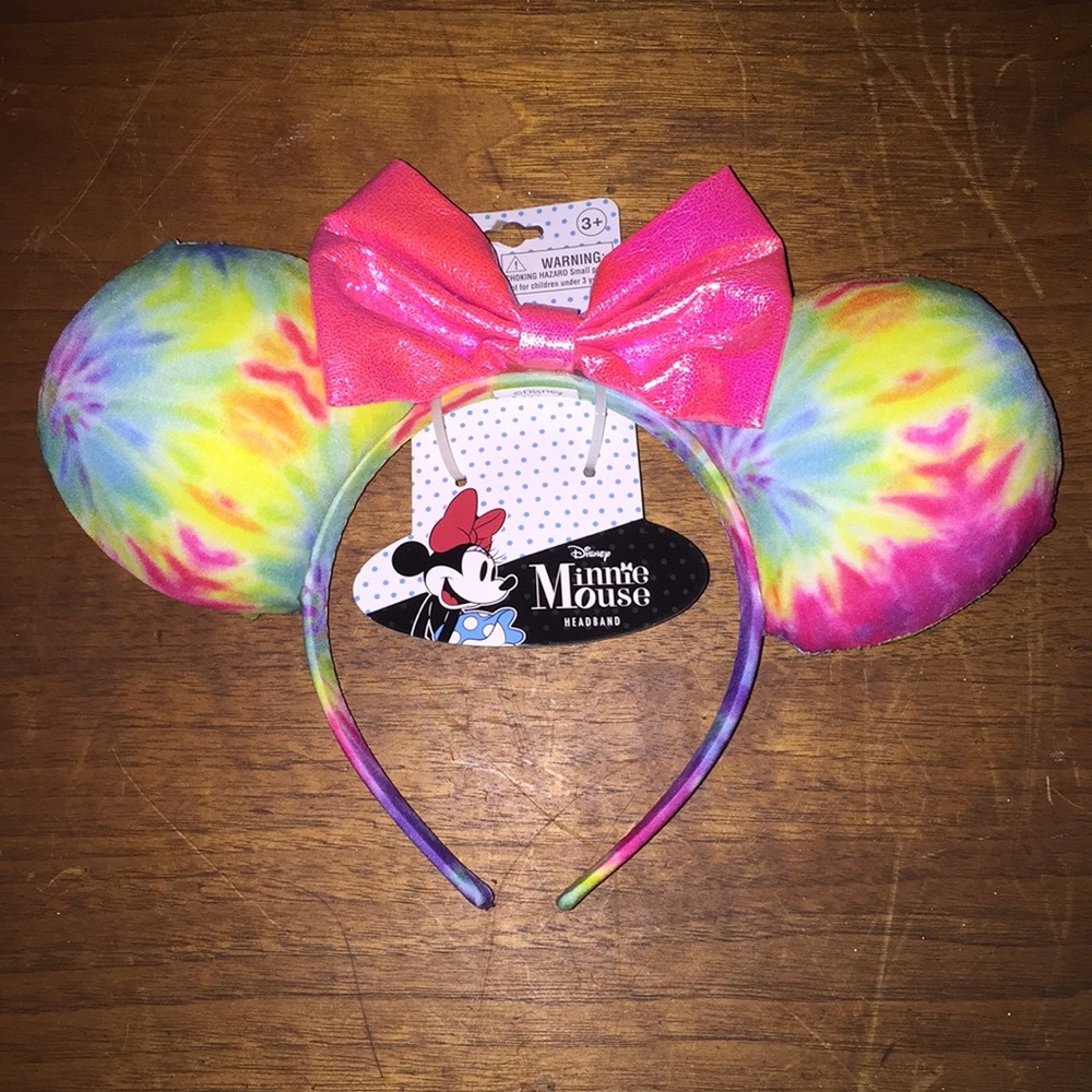 Minnie Mouse ears in neon rainbow tie dye 🌈